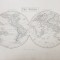 THE WORLD - PLANIGLOB , GRAVURA COLOR CU CELE DOUA EMISFERE DE VEST SI DE EST , MIJLOCUL SECOLUL XIX