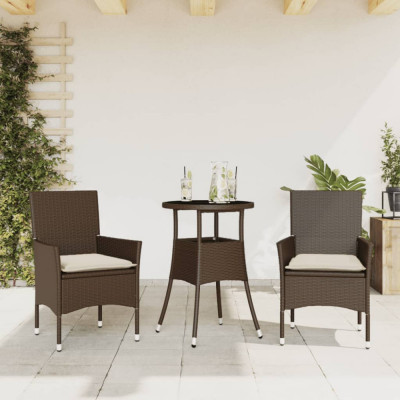 vidaXL Set mobilier de grădină cu perne 3 piese maro poliratan&amp;amp;sticlă foto