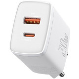 Incarcator retea Baseus Compact, Quick Charger, 20W, USB-C, USB, PD 3.0, Alb