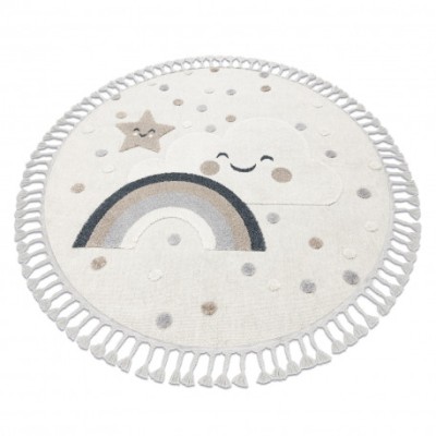 Covor YOYO EY78 cerc alb / bej - Nor, Curcubeu, puncte pentru copii, structural, senzorial Franjuri, cerc 120 cm foto