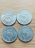 Moneda Romania 5 lei anul 1992,1993,1994,1995