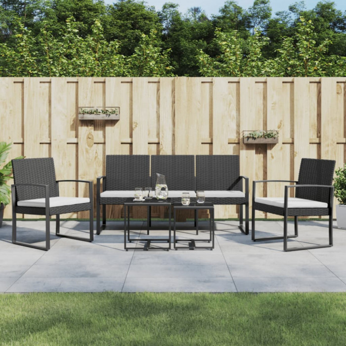 vidaXL Set mobilier de grădină cu perne, 5 piese, negru, PP ratan 360218
