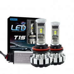 Set 2 LED-uri Auto Techstar® T1S, H11/H9/H8, 35w, 8000 Lumeni, 6000K, AUTO, 12-24 Volti, CREE, Canbus, Radiator Aluminiu