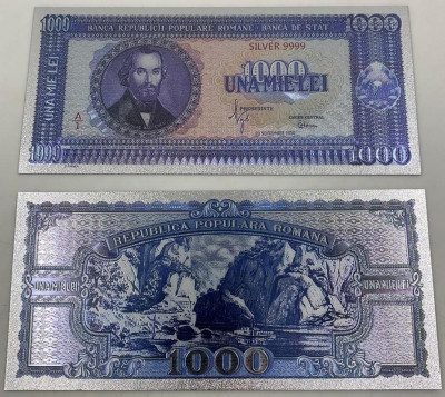 1000 LEI 1950 (REPLICA/REPRODUCERE) POLIMER (PLASTIC) PLACATA CU ARGINT 999&amp;permil; foto