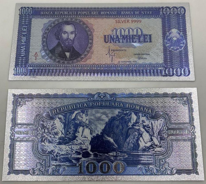 1000 LEI 1950 (REPLICA/REPRODUCERE) POLIMER (PLASTIC) PLACATA CU ARGINT 999&permil;