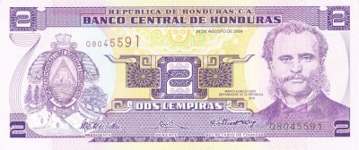 Bancnota Honduras 2 Lempiras 2004 - P80Ae UNC foto