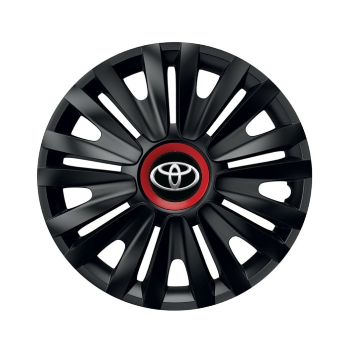 Set 4 capace roti Negre Cu Inel Rosu Royal R14 pentru gama auto Toyota