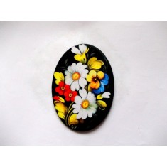Magnet cu flori rosii, albe, galbene si floare albastra, magnet pe lemn 40340