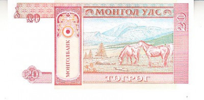 B11 7 - Bancnota foarte veche - Mongolia - 20 tugrik - 1993 foto