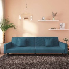 vidaXL Canapea extensibila cu 2 locuri, 2 perne, albastru, catifea foto
