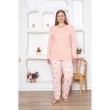 Pijama Dama Bumbac Baki Collection, Marimi Mari (XL-4XL), Compleu 2 Piese: Bluza Maneca Lunga si Pantaloni Lungi, Confortabila