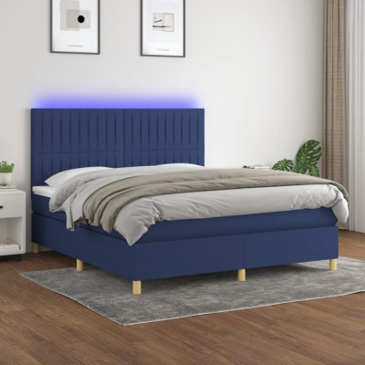 vidaXL Pat cu arcuri, saltea și LED, albastru, 160x200 cm, textil 3135611 foto