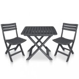 VidaXL Set mobilier de bistro pliabil, 3 piese, antracit, plastic