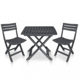 Set mobilier de bistro pliabil, 3 piese, antracit, plastic GartenMobel Dekor, vidaXL