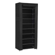 Dulap pentru pantofi cu 10 rafturi, 27 perechi pantofi, Stofa, Negru