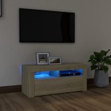 VidaXL Comodă TV cu lumini LED, stejar Sonoma, 90x35x40 cm