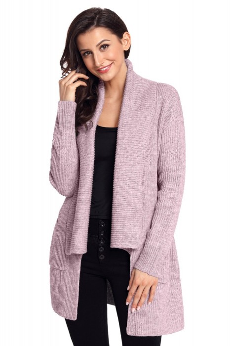 A742-5 Cardigan casual accesorizat cu buzunare
