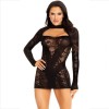 LEG AVENUE - MINI DRESS WITH LACE LONG SLEEVE BLACK, LEG AVENUE DRESSES