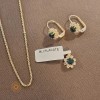 Set lantisor + pandantiv + cercei placati cu aur cu cristal albastru-marin