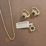 Set lantisor + pandantiv + cercei placati cu aur cu cristal albastru-marin
