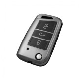 Husa Cheie Auto Briceag VW Golf 7, 3 Butoane, Tpu, Gri Inchis