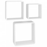 Rafturi de perete cub, 3 buc., alb, MDF, DKD Home Decor
