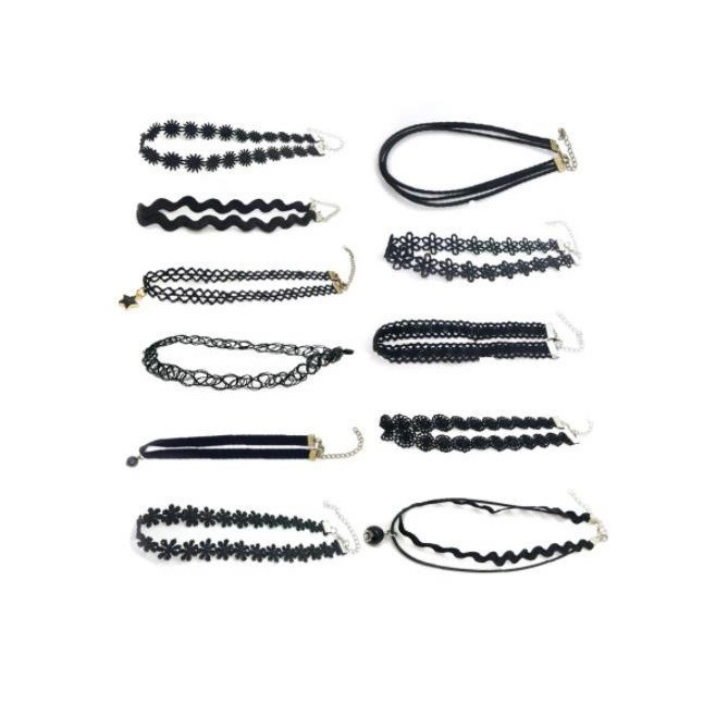 Set 11 colier choker elegant, stiluri multiple, negru