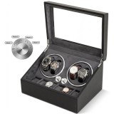 Cumpara ieftin Cutie intors ceasuri iUni, 4 Programe, Watch Winder 4 + 6 spatii depozitare, Piele ecologica, Black