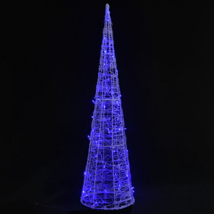 Piramidă decorativă con de lumini cu LED albastru 90 cm acril