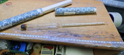 Densimetru antic + carcasă, instrument de măsurare, tub de colecție #B302 foto