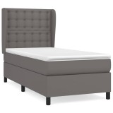 Cumpara ieftin Pat box spring cu saltea, gri, 80x200 cm, piele ecologica