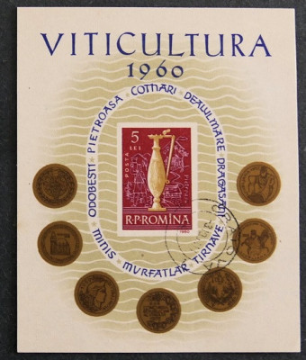 C1383 - Romania 1960 - Bloc Viticultura stampilat foto