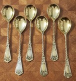 SERVICIU DE 6 LINGURITE DIN ARGINT AURIT PENTRU CAFEA-RUSIA SOVIETICĂ ANII 60, Tacamuri