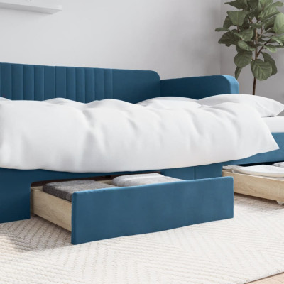 Sertare de pat 2 buc, albastru, lemn prelucrat și catifea foto