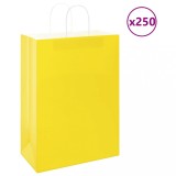 vidaXL Pungi de h&acirc;rtie 250 buc cu m&acirc;nere galbene 32x17x44 cm