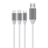 Cablu de &icirc;ncărcare 3 &icirc;n 1 cu LED, Type-C, 1.5 m, Alb, CMCLASS