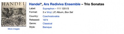 Handel, Ars Rediviva Ensemble &amp;ndash; Trio Sonatas foto