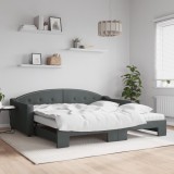 Cumpara ieftin Pat de zi cu extensie și saltele, gri &icirc;nchis, 100x200 cm textil
