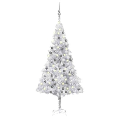vidaXL Brad Crăciun pre-iluminat cu set globuri, argintiu, 180 cm, PET 3077696 foto