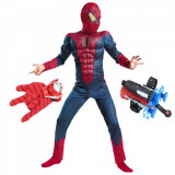 Cumpara ieftin Set costum Spiderman cu muschi si doua lansatoare pentru baieti 120-130 cm 7-9 ani, Kidmania