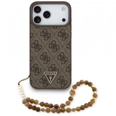 Husa MagSafe pentru Apple iPhone 17 Pro Max, Guess, 4G Triangle Logo Cord Strap, Maro