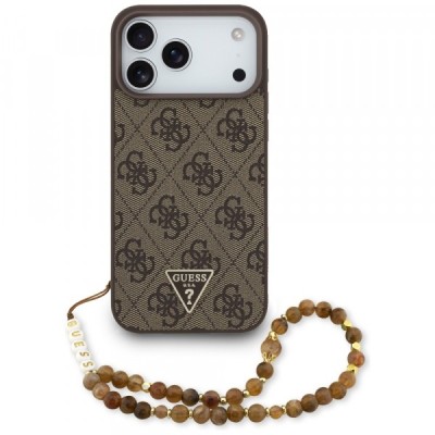 Husa MagSafe pentru Apple iPhone 17 Pro Max, Guess, 4G Triangle Logo Cord Strap, Maro foto