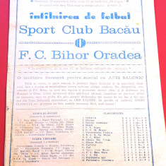 Program meci fotbal SC BACAU - FC BIHOR ORADEA (30.09.1984)