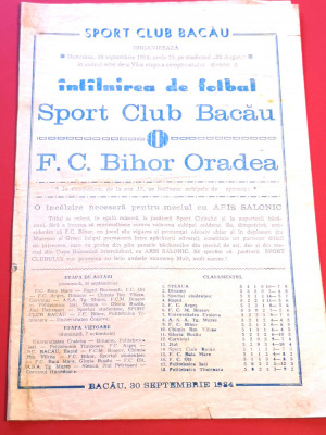 Program meci fotbal SC BACAU - FC BIHOR ORADEA (30.09.1984) foto