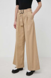 Karl Lagerfeld pantaloni femei, culoarea bej, drept, high waist