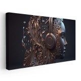 Tablou 3D fantezie femeie cu casti, ornament floral, maro 1738 Tablou canvas pe panza CU RAMA 70x140 cm