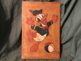 Pirogravura pentru perete in stil retro perioada comunista realizata manual personaj desene animate Donald Duck !