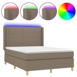 Cumpara ieftin Pat cu arcuri, saltea si LED, gri taupe, 140x200 cm, textil