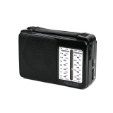 Radio portabil, FM/AM/LW/SW, control volum, curea de transport, 4 benzi, antena telescopica, din plastic, cu baterii sau cablu, negru