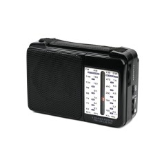 Radio portabil, FM/AM/LW/SW, control volum, curea de transport, 4 benzi, antena telescopica, din plastic, cu baterii sau cablu, negru